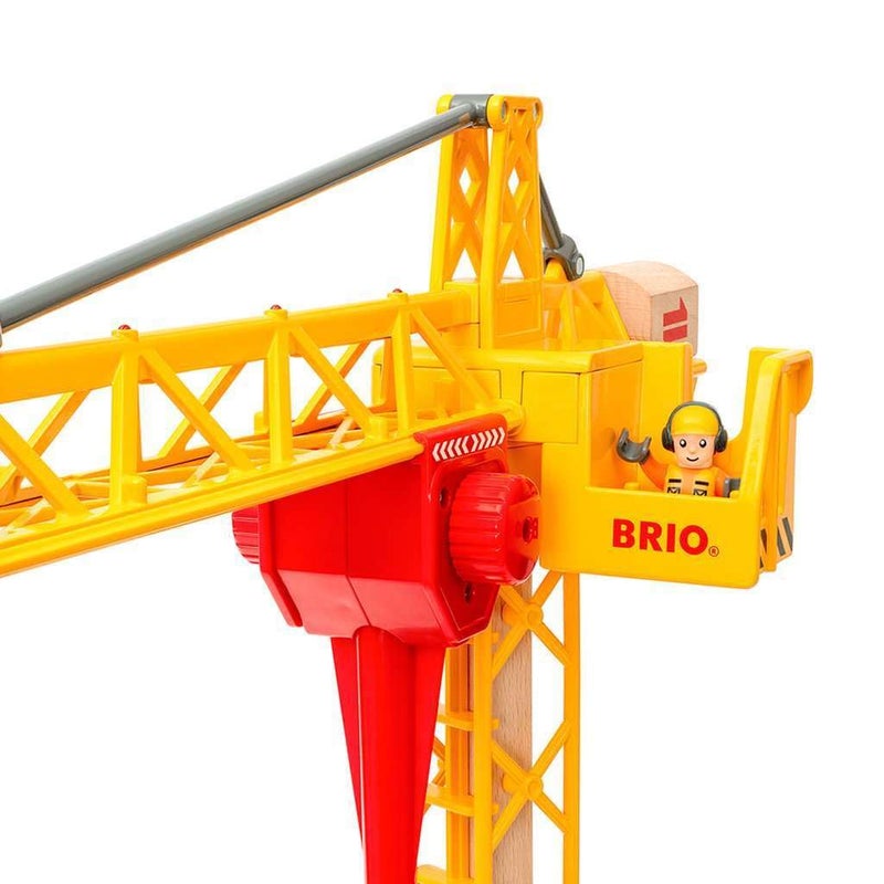 BRIO 33835 Construction Crane with Lights | Premium Wooden Toy Train Set | Ideal for Kids Age 3 and Up | Built with Sustainable Materials | Yellow - Image 4